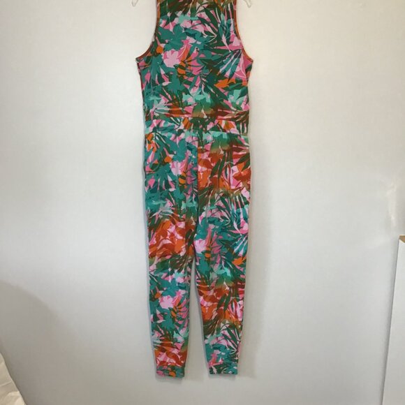 Juicy Couture Tropical Palm Print Sleeveless Zip Front Tank Jumpsuit Size M - Picture 5 of 13